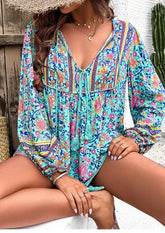 Boho Tie Detail Long Sleeve Blouse